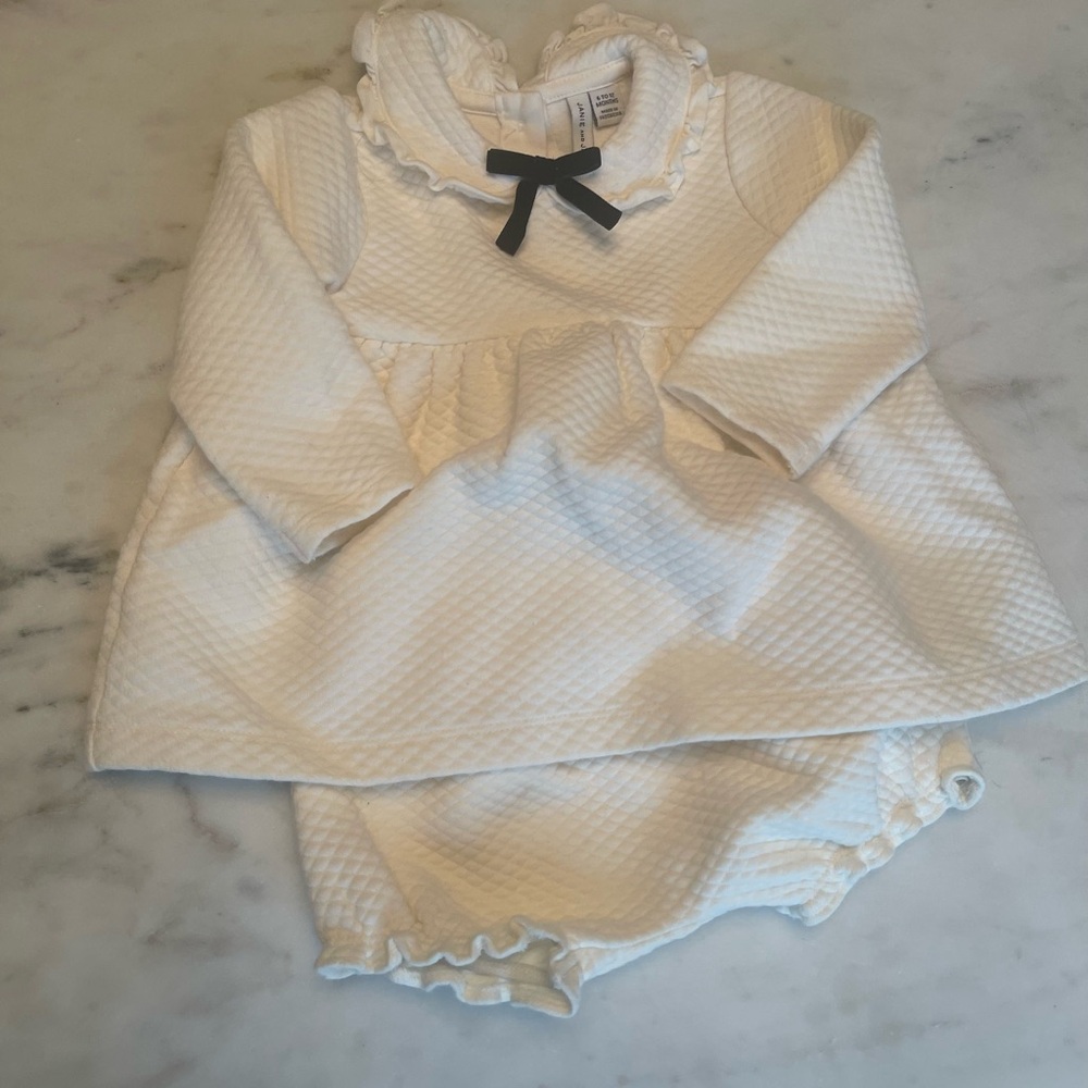 Janie and Jack White Quilted Baby Dress with Bow Headband